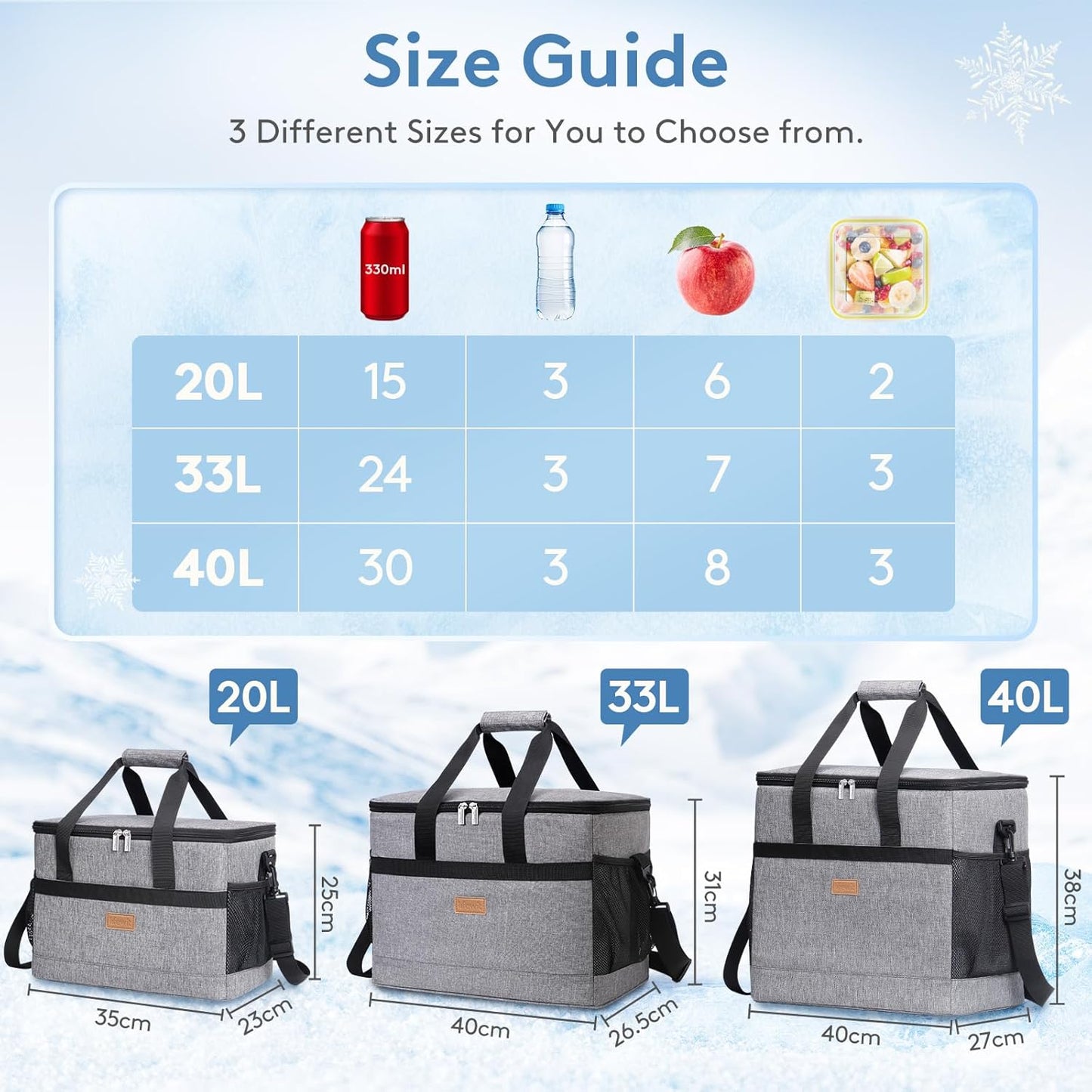 Lifewit Cooler Bag 40L/60 Cans Collapsible and Insulated Large Lunch Bag Leakproof Soft Cooler Portable Tote for Camping/BBQ/Family Outdoor Activities