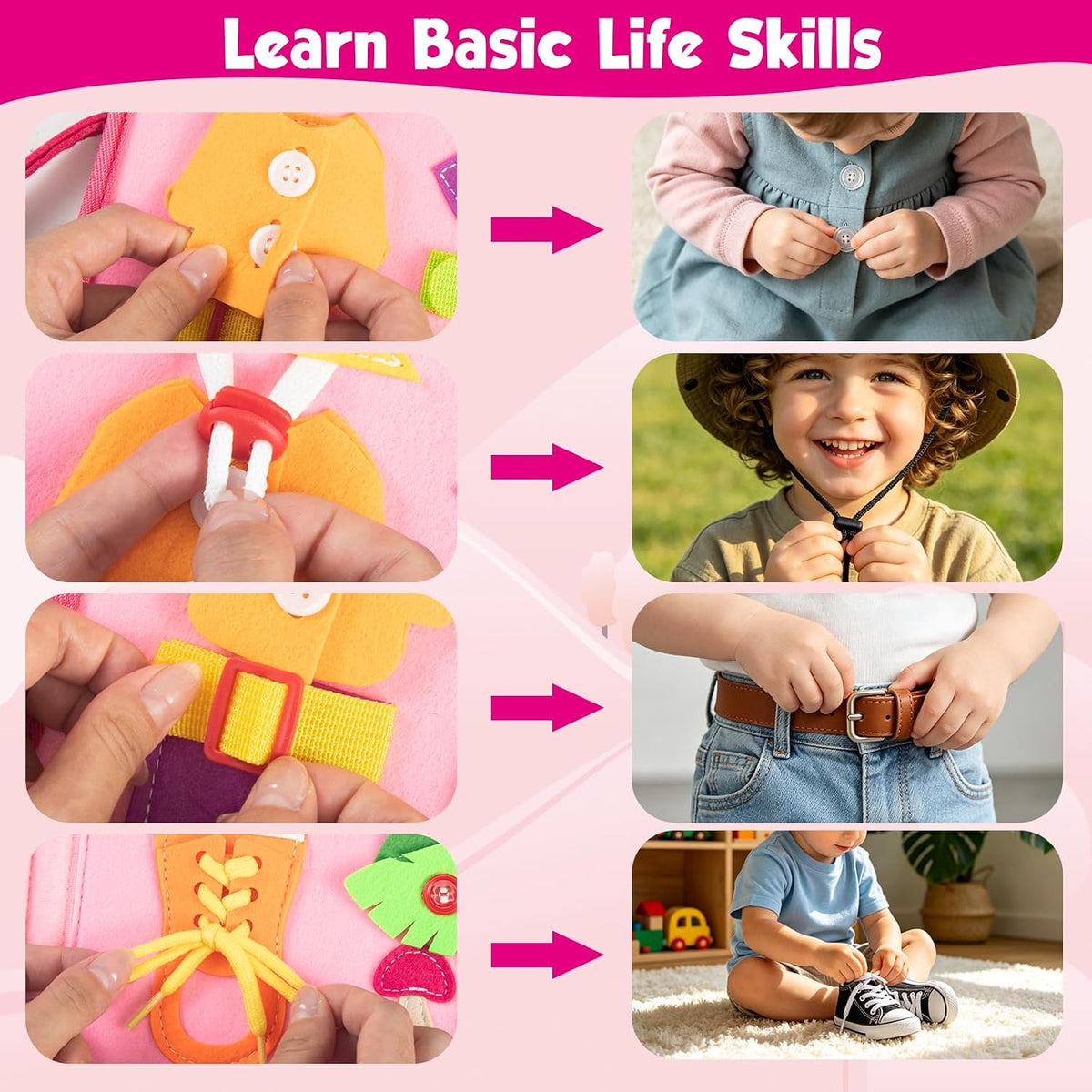 Toddler Busy Board - Montessori Toys for Toddler Girl Birthday Gift, Educational Learning Sensory Busy Book for Toddlers Girls, Toddlers Activities Travel Toys for Airplane Car