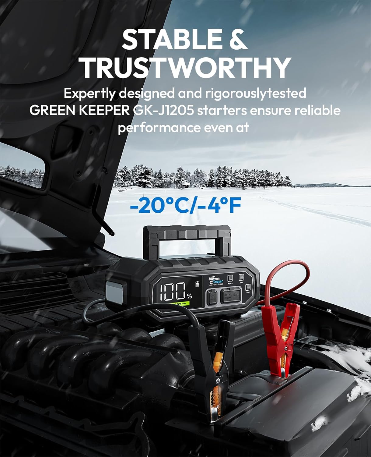 4000A 便携式汽车应急启动电源：12V 电池启动盒应急套件，适用于 10.0L 汽车卡车，汽车启动器，快速充电移动电源，带 USB-C 接口、LED 指示灯、智能保护功能，GK-J1205