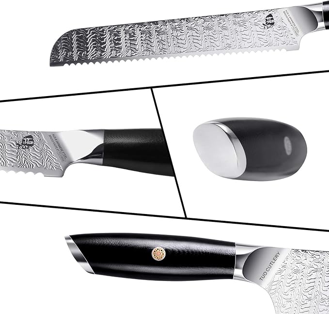 TUO 8英寸面包刀 - 锯齿面包刀，厨房面包切片刀，锻造AUS-8日本不锈钢刀身及G10手柄 - Falcon S系列，带礼盒