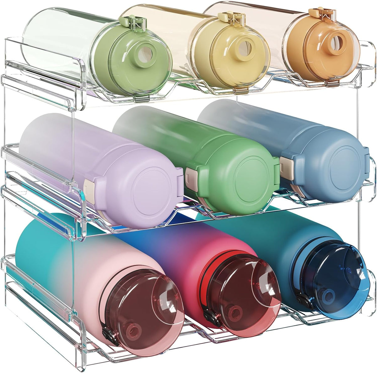 Stackable Water Bottle Organizer, 3-Tier, Holds 9 Bottles