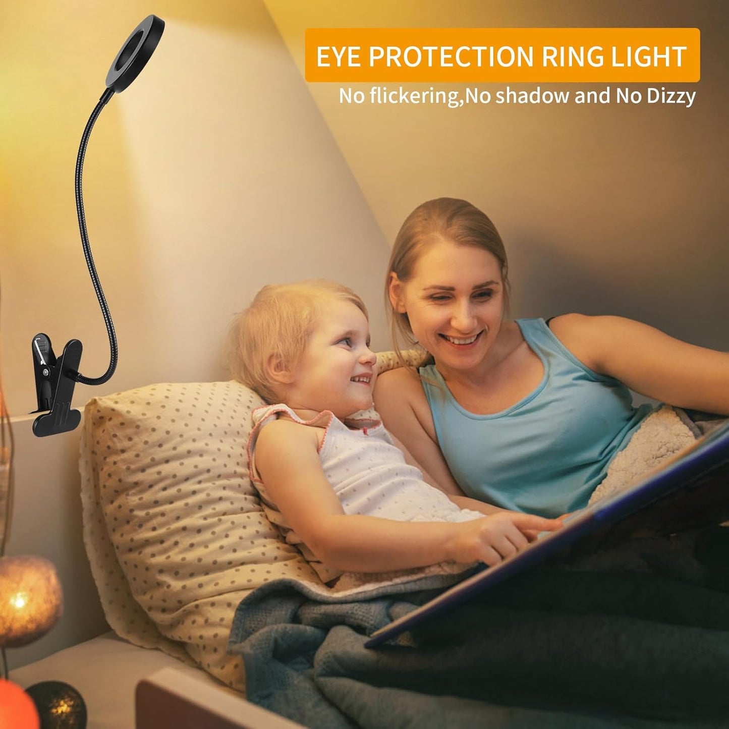 Desk Lamp, Eye Protection Clip on Ring Light, 48 LEDs USB Clip Light with 3 Color Modes 10 Dimmable Brightness, 360° Flexible Gooseneck Desk Light for Study, Read, Office, Dorm