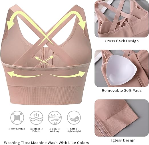 newnice Zip Front Push Up Sports Bras Women's Post-Surgery Bra for Gym Yoga Mastectomy - Wide Straps Wireless Medium Support