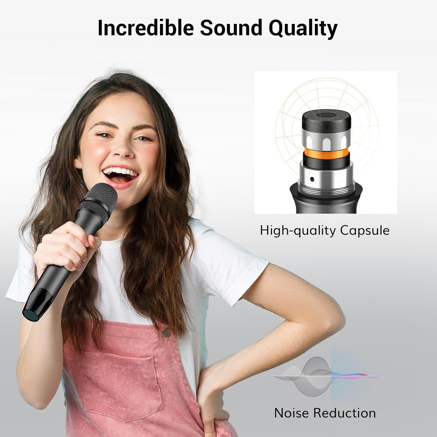 TONOR TW450 Karaoke Microphones Systems, UHF Dual Adjustable Channel Microphone Kit, Metal Handheld Dynamic Mic with Receiver for Karaoke, Church, Singing, DJ, PA, Grey&Red