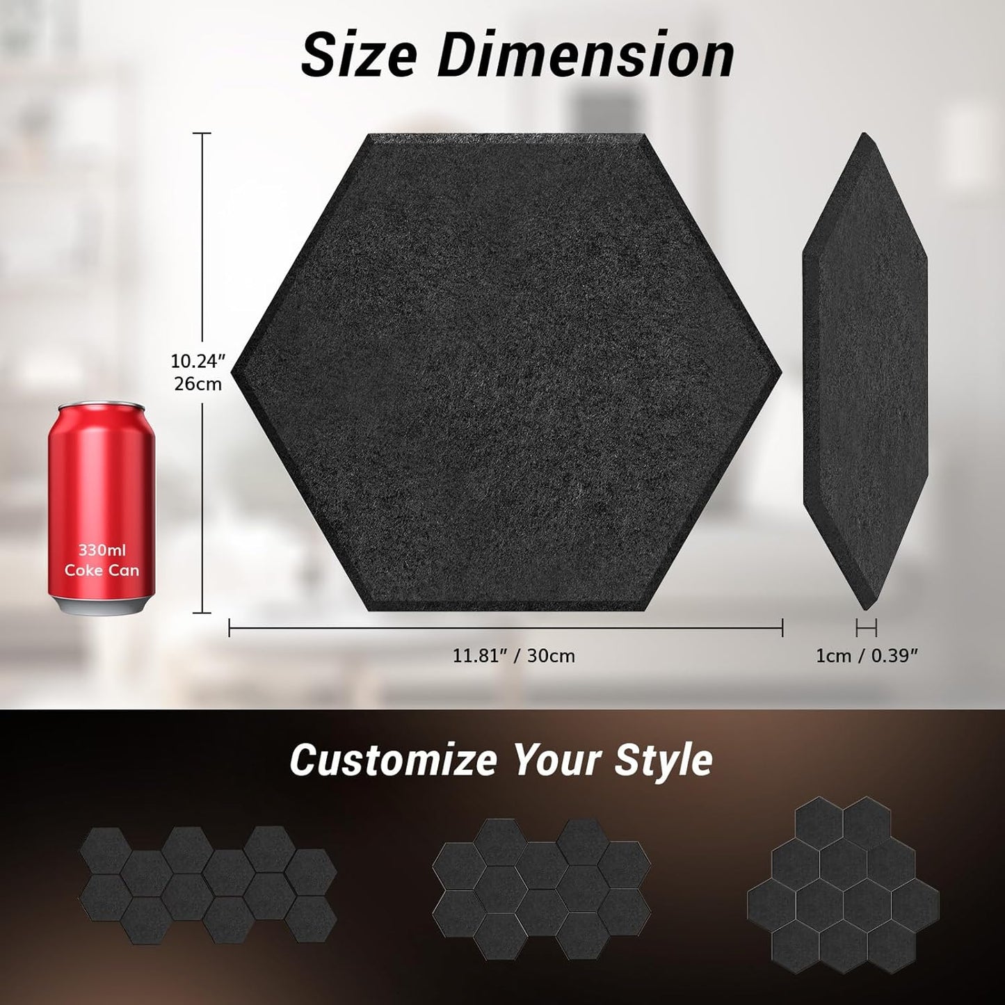 TONOR 18 Pack Sound Proof Panels with Self-adhesive, High Density Hexagon Acoustic Wall Panels, Soundproofing Panels for Recording, Podcasting, Home Office, Streaming, 12"x 10"x 0.4", Black