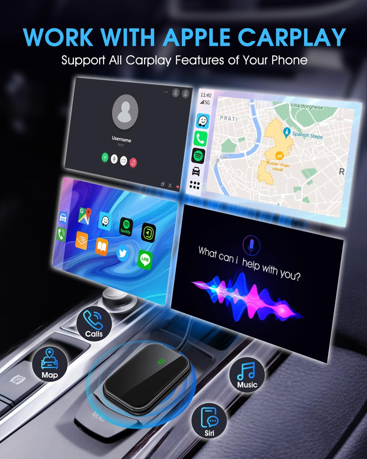 适用于苹果设备的无线 CarPlay 适配器 - 2025 升级版，无缝连接，将有线 CarPlay 适配器转换为无线 CarPlay 适配器，即插即用，无延迟，适用于 iPhone iOS 10+ 