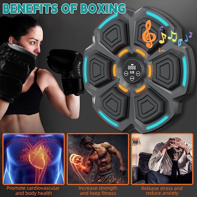 Music Boxing Machine,Wall Mounted Smart Bluetooth Music Boxing Trainer with LED,9-Speed Modes,Boxing Training Punching Equipment for Adults＆Kids, Home Gym Workout,with Boxing Gloves