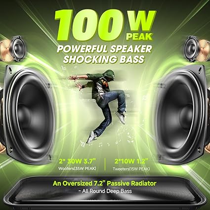 W-KING Bluetooth Speaker - D9-1, (100W PEAK)60W Rich Bass, IPX6 Waterproof Haut parleur Loud Portable Wireless Speakers Outdoor Boombox, 40H Play, Power Bank, BT5.0, TF Card, AUX, EQ for Beach Party Camping