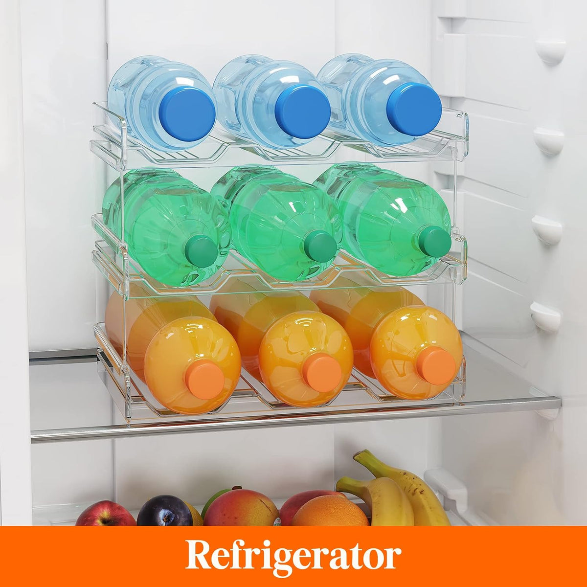 Stackable Water Bottle Organizer, 3-Tier, Holds 9 Bottles