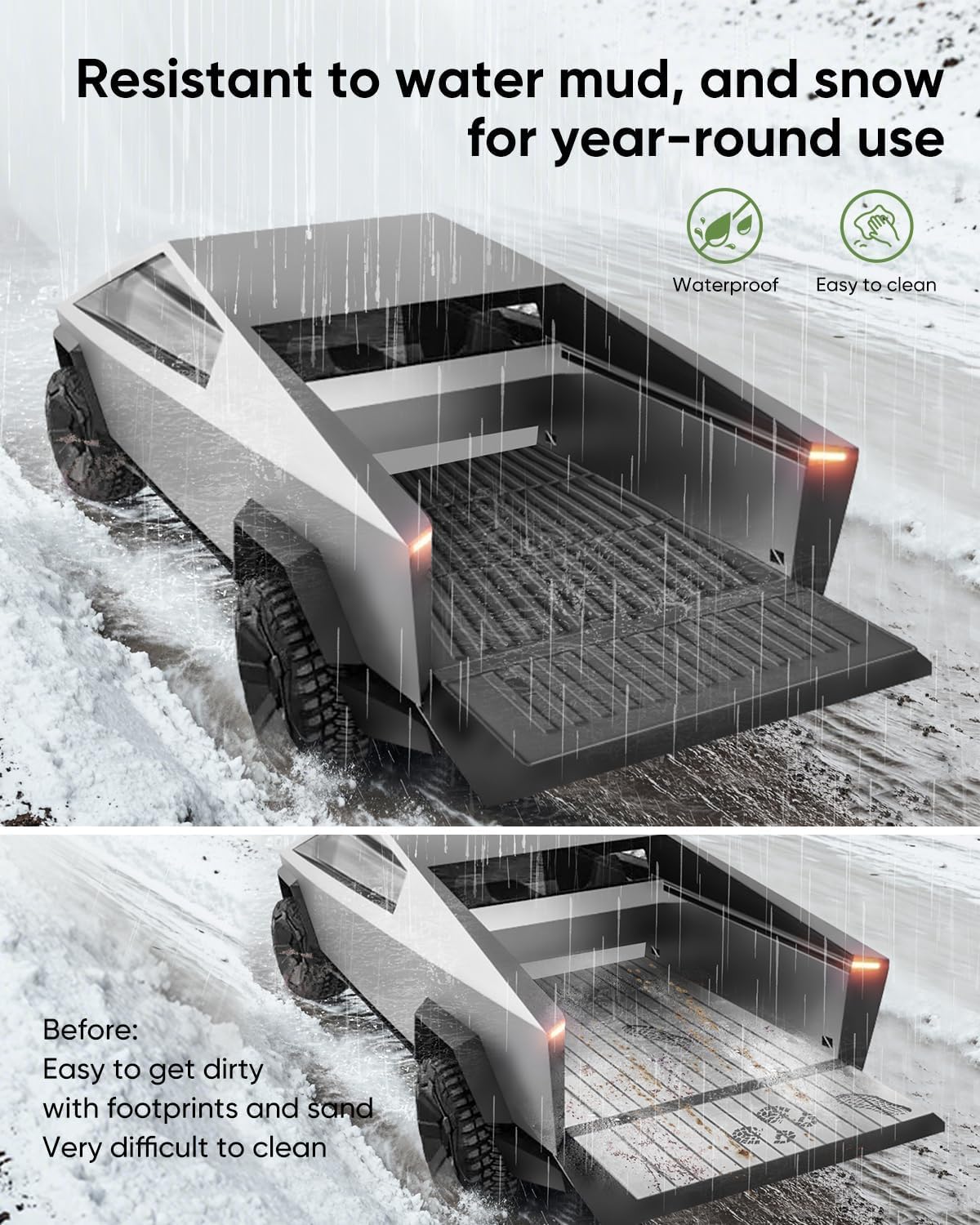 Tesla Cybertruck Floor Mats 3 Sets(Truck Bed Mat+Rear Lower Mat+Frunk Mat) - Custom-Fit TPE All-Weather Cargo Liners, Anti-Slip Design for 2024+ Models, Durable and Odorless Accessories