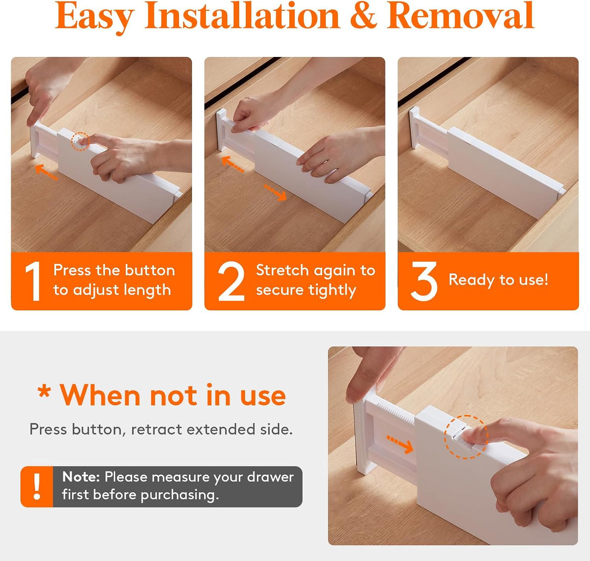Adjustable Drawer Dividers, 4" High 10.9-16" Long, 5/8/14 Pack