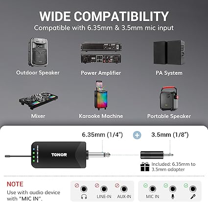 TONOR TW720 Rechargeable Karaoke Microphones, Metal Professional Dynamic Microphone System with Receiver, UHF Dual Channel Handheld Cordless Microphone for Wedding, Karaoke, Church, Singing, DJ, Black
