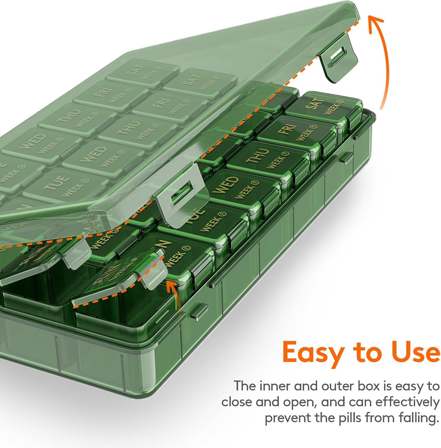 Lifewit Monthly Pill Organizer, 28 Day Personal Pill Dispenser, 4 Weeks/One Month Pill Box,Pillulier Cases,Large Compartments Medicine Organizer for Vitamins/Fish Oils/Supplements, 28 grids, Green