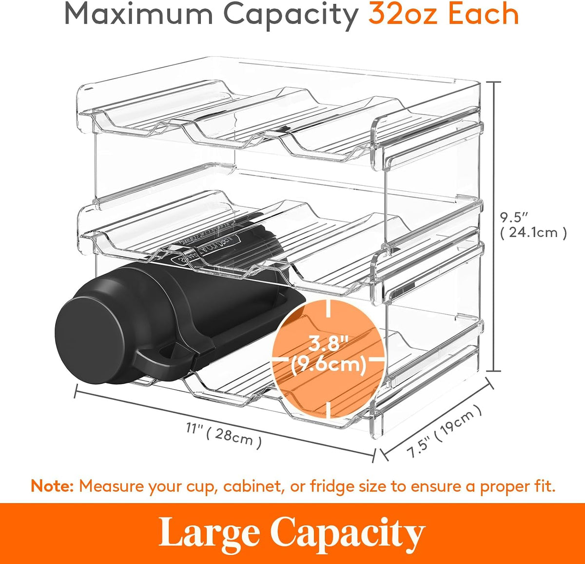 Stackable Water Bottle Organizer, 3-Tier, Holds 9 Bottles