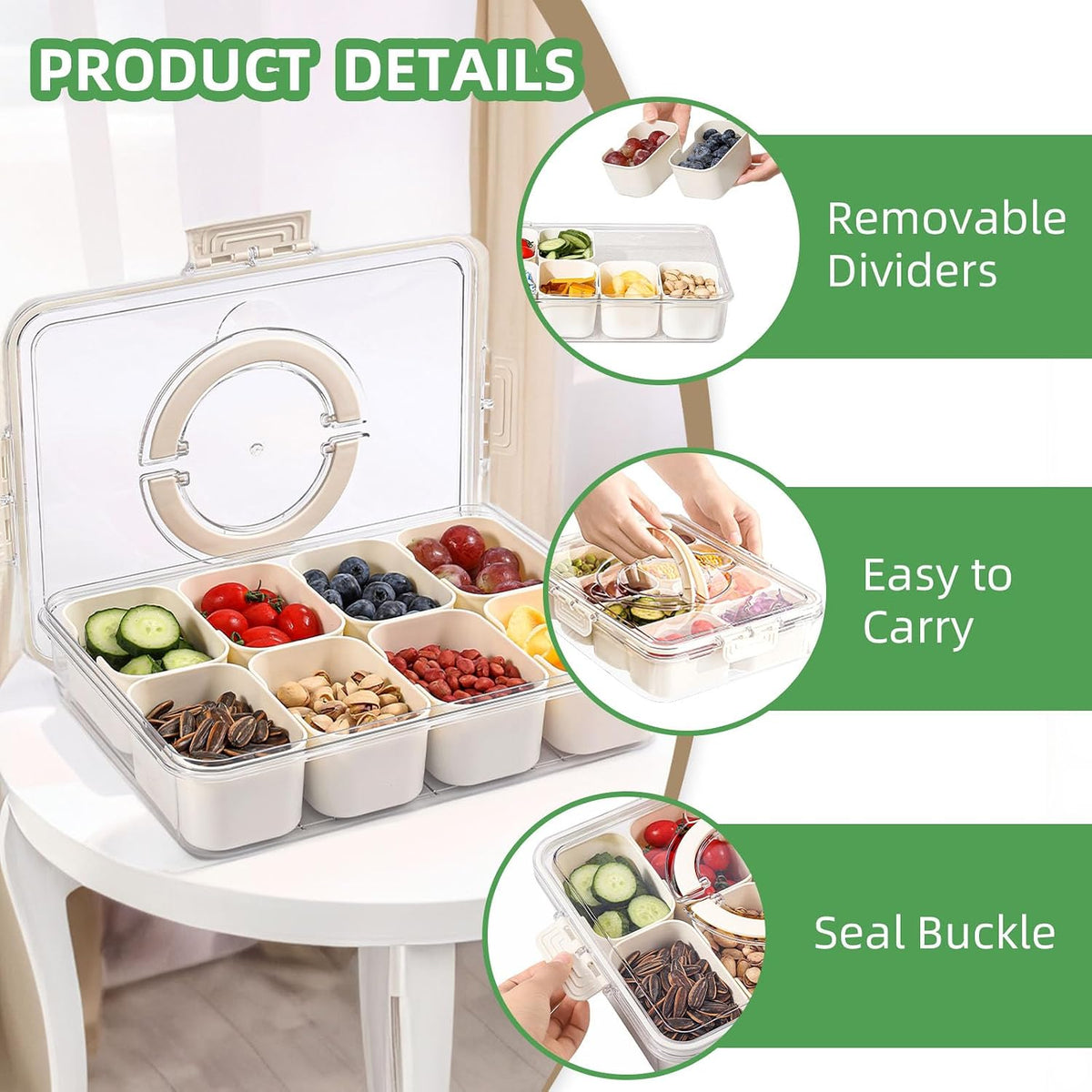 Snackle Box 8 Compartment Snack Container for Travel Road Trips