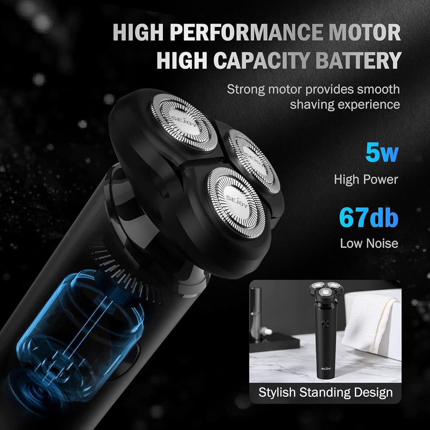 Electric Rotary Shaver for Men Magnetic Cutter Head, 3D Floating Blades, Anti-Pinch System, Type-C Fast Charging, Low-Noise, Ergonomic Handle Daily Beard & Facial Shaving Model Victor
