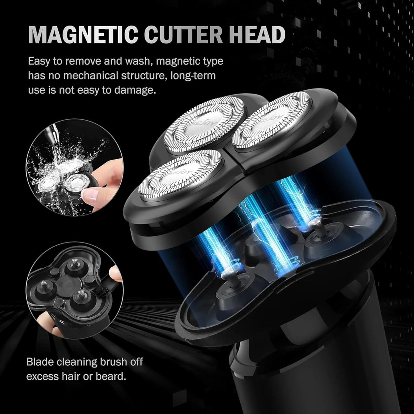 Electric Rotary Shaver for Men Magnetic Cutter Head, 3D Floating Blades, Anti-Pinch System, Type-C Fast Charging, Low-Noise, Ergonomic Handle Daily Beard & Facial Shaving Model Victor