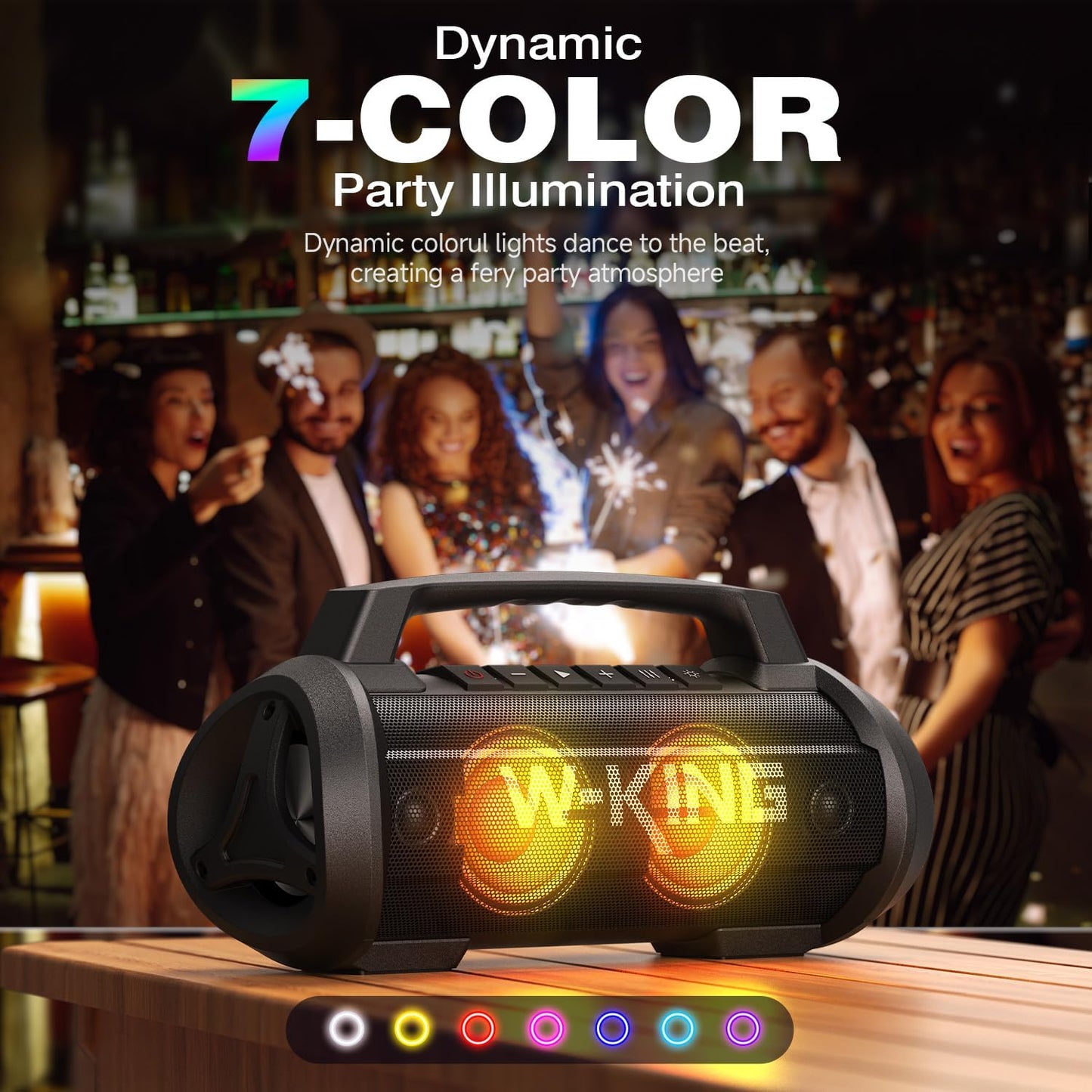 W-KING Bluetooth Speaker Loud, D10,  120W Peak Portable Speaker Bluetooth Wireless Party Boombox with 2* Subwoofer/70W Deep Bass, Lights/IPX6/42H/DSP/EQ/BT5.0/USB/TF/AUX, Haut Parleur Stereo Sound for Home
