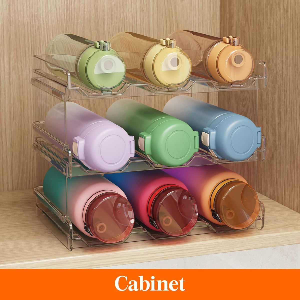 Stackable Water Bottle Organizer, 3-Tier, Holds 9 Bottles