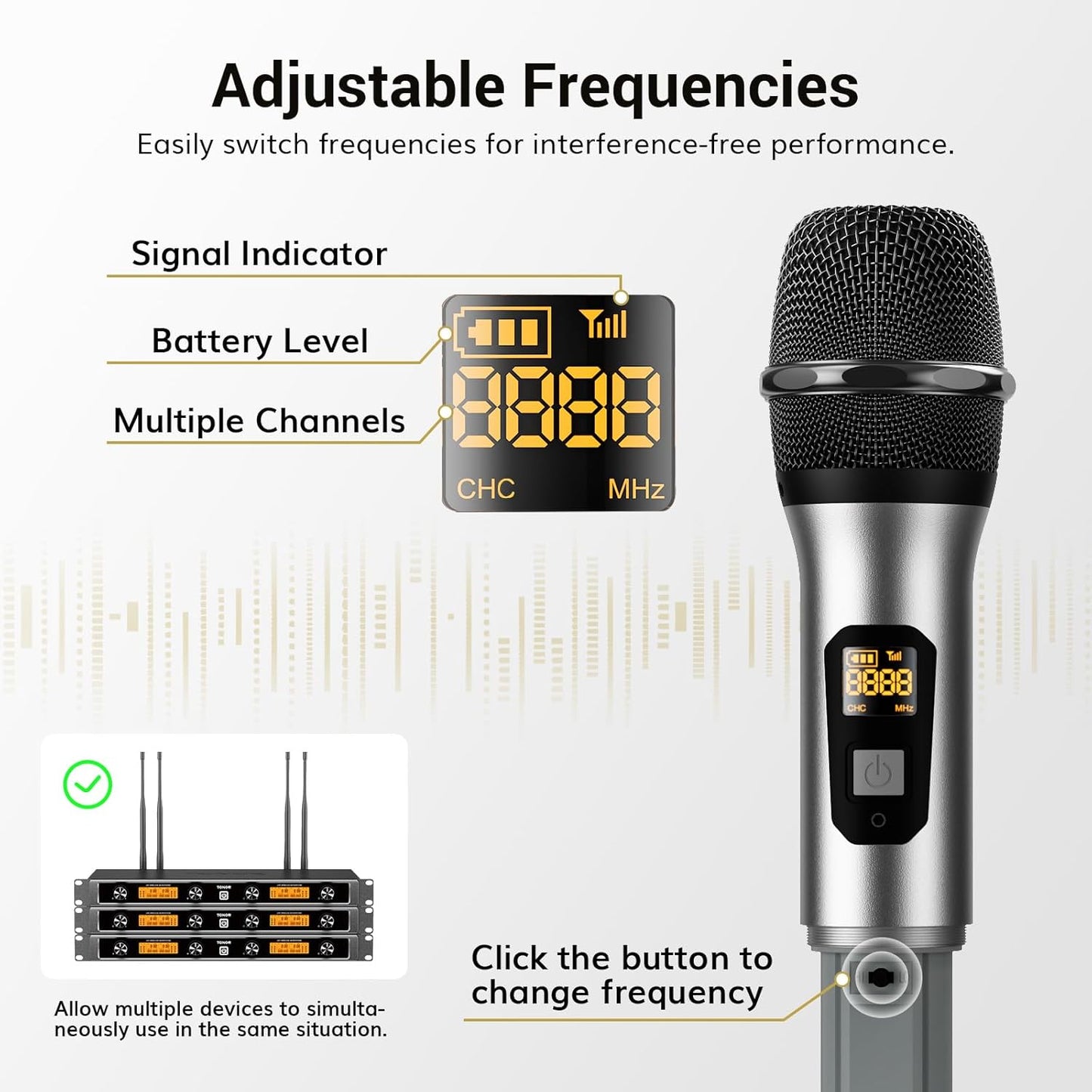 TONOR TW840 Wireless Microphones System, 4 Dynamic Handheld Mics with Receiver