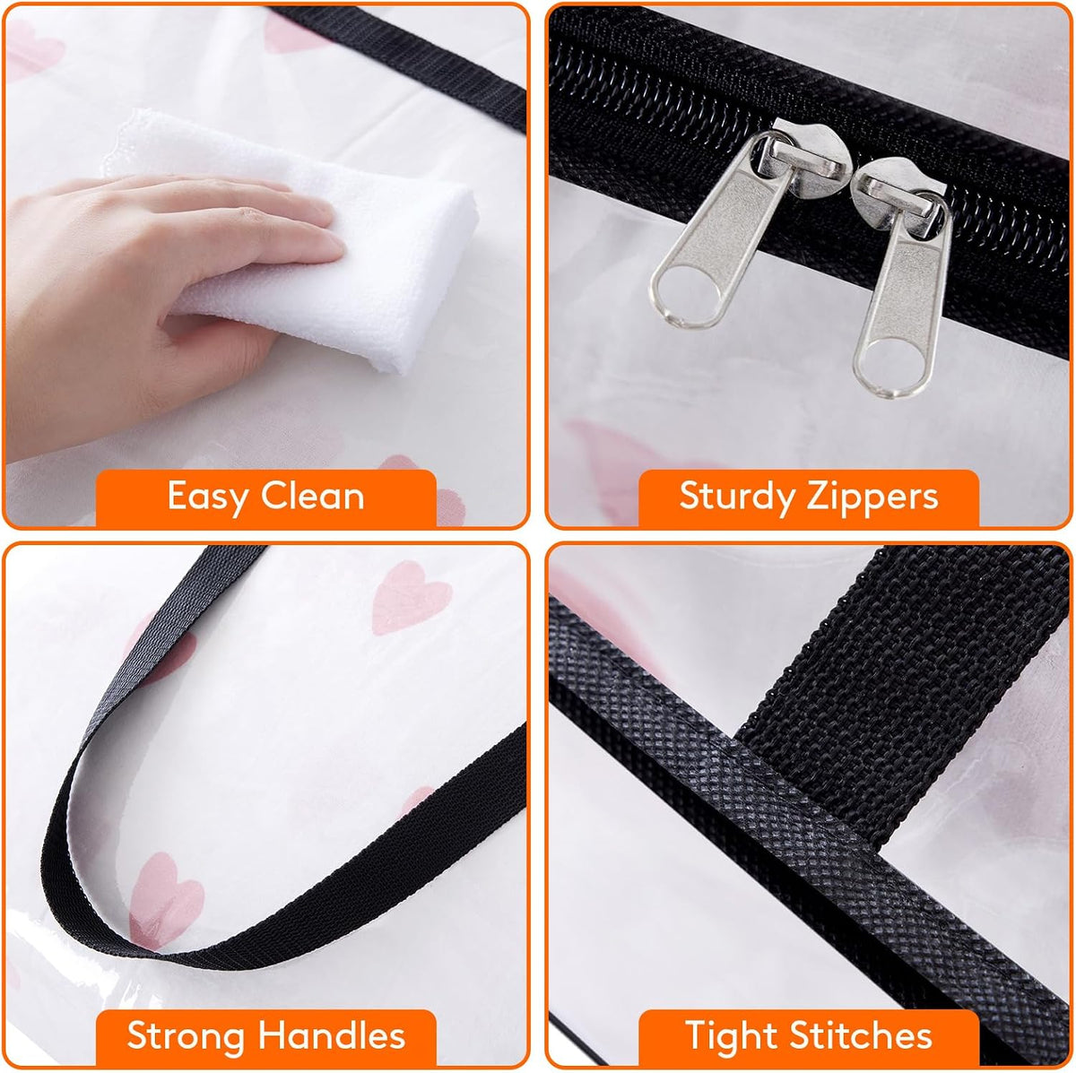 4 Pack Clear Clothes Storage Bags, 40L Plastic Blanket Storage Bags, Vinyl Foldable Moving Bags with Zipper, Closet Organizers and Storage Containers for Bedding, Duvet, Comforter