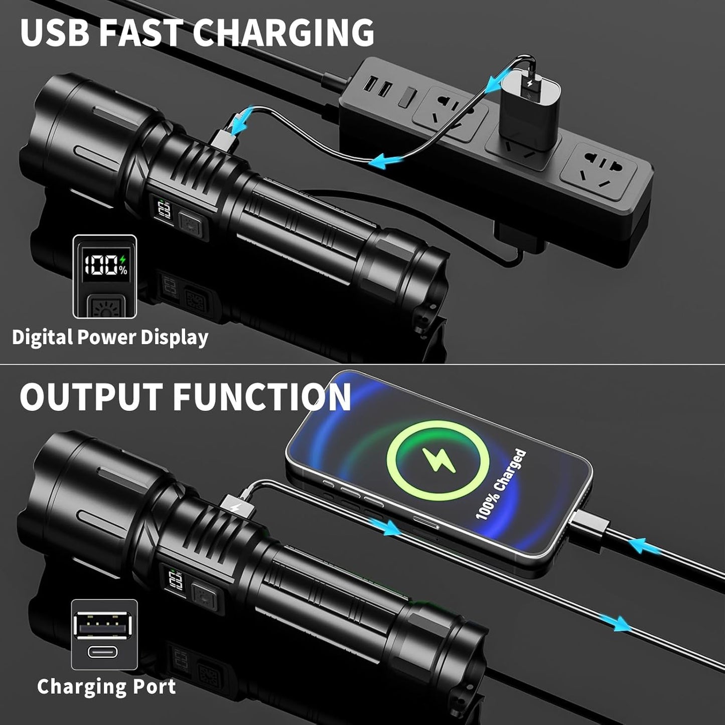 Flashlight Rechargeable 990000 High Lumens, 2 Pack Super Bright Flash Light, 6 Modes Zoomable Lampe with LCD Digital Display, Brightest LED Flashlights, Powerful Tactical Flashlight for Camping