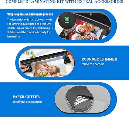 Laminator 9-inch Thermal Laminator with Laminating Sheets 10pcs, with Paper Cutter and Corner Rounder,with 2-Min Faster Preheat,Mini Personal Lamination Machine withr for Teacher Home