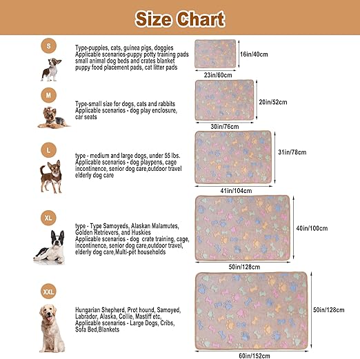Dono 1 Pack 3 Dog Blankets Soft Fluffy Paw Print Pattern Fleece Pet Blanket Warm Sleep Mat, Puppy Kitten Blanket Doggy Mat Paw Print for Animals