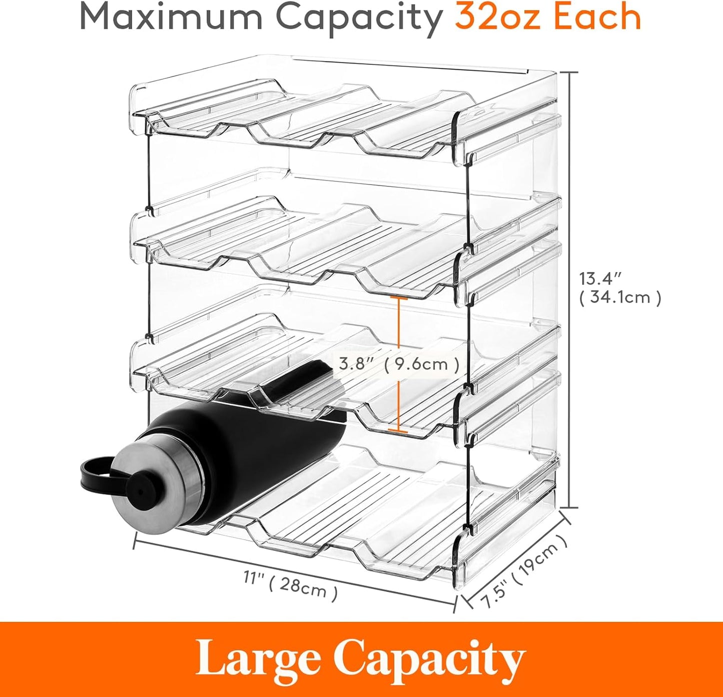 Lifewit Stackable Water Bottle Organizer for Cabinet, Freezer, Pantry - Plastic Cup Holder, Wine Racks for Kitchen Tabletop Storage, Cupboard, Office - Pack of 4, Each Rack Holds 3 Containers