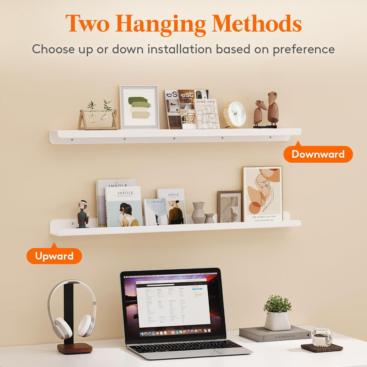Floating Book Shelves 36", 4 Pack White Acrylic Hanging Racks for Wall Mounted for Photos/Makeup/Skincare/Condiments/Figures in Bathroom, Bedroom, Kitchen, Living Room Decor