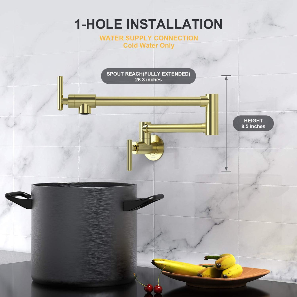 Certified NIREU Pot Filler Faucet Wall Mount Brushed Gold Folding Stretchable Brass Kitchen Faucet