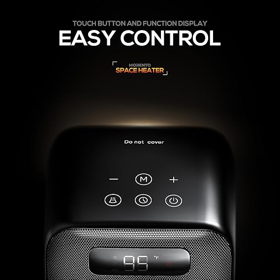 MORENTO Space Heaters for Indoor Use, 1500W Electric Heater, Desk Heater with Heating and Fan Modes in Office with Thermostat, Small Space Heaters for Bedroom and Indoor Use