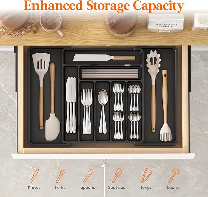 Silverware Drawer Organizer, Expandable Utensil Tray, Turquoise