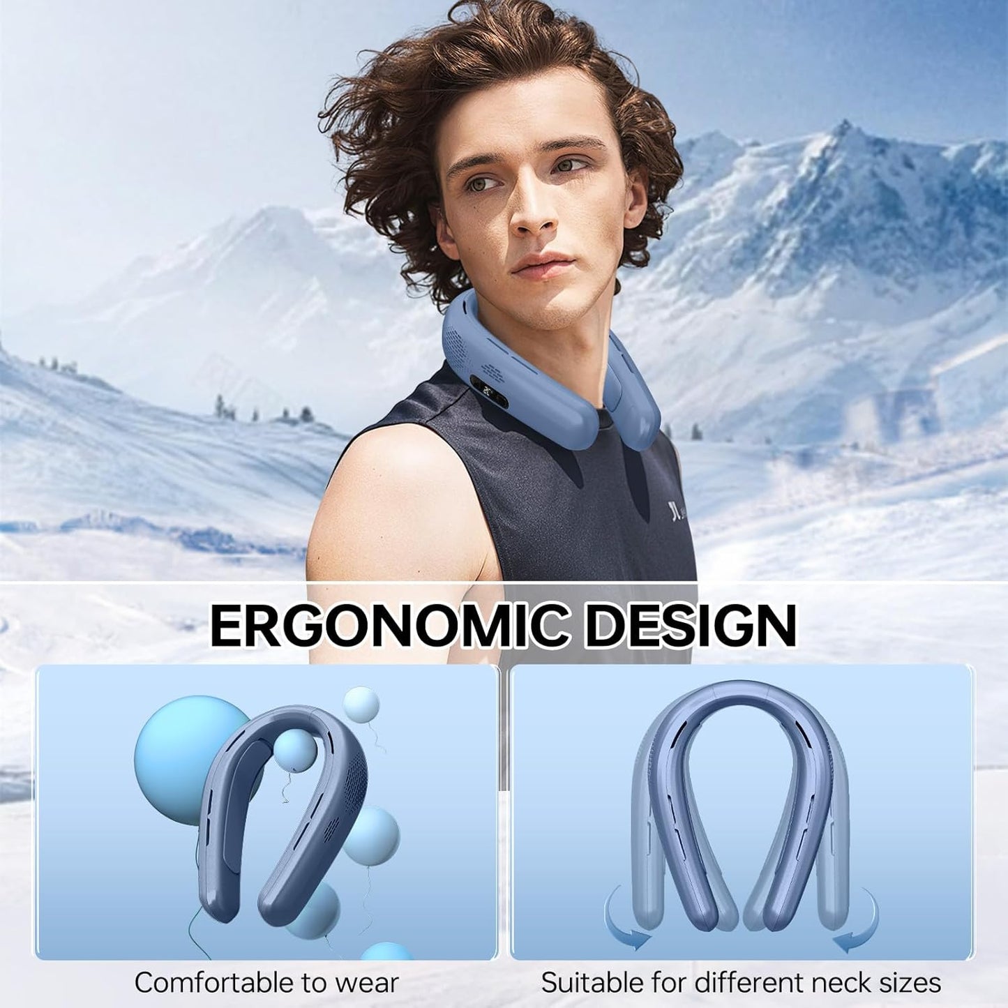 Portable Fan Neck Air Conditioner, Instant Cooling Neck Fan, 4000mAh Battery Rechargeable, 3 Wind Speeds, USB Fast Charging, Wearable Personal Fan for Office Outdoors Travel