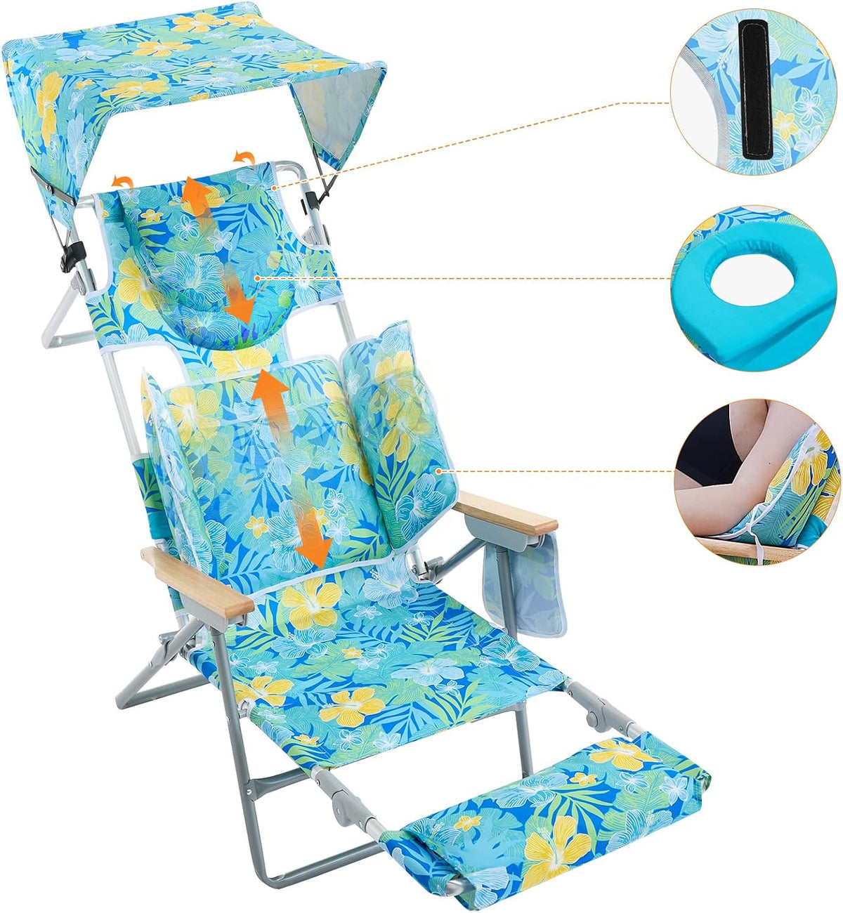 Backpack Camping Beach Lounge Tanning Chair with Canopy & Face Hole