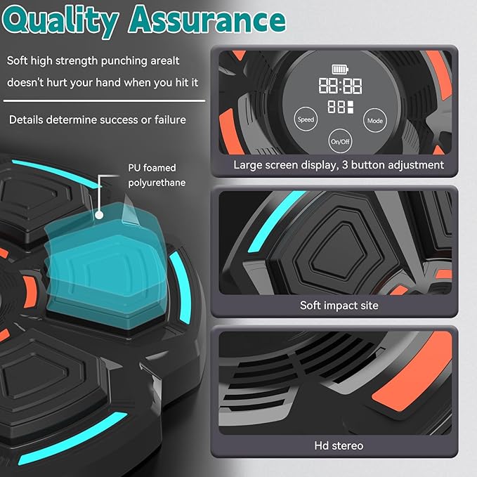 Music Boxing Machine,Wall Mounted Smart Bluetooth Music Boxing Trainer with LED,9-Speed Modes,Boxing Training Punching Equipment for Adults＆Kids, Home Gym Workout,with Boxing Gloves