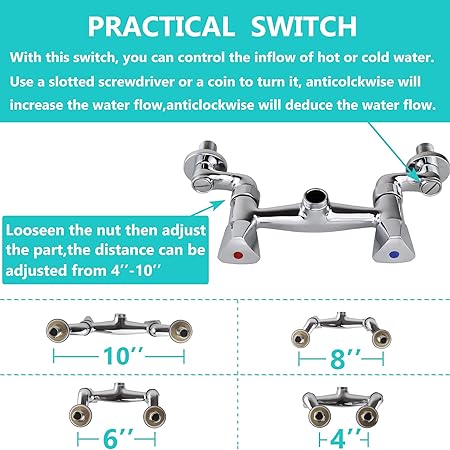 Commercial Kitchen Faucet Wall Mount with Pre-Rinse Sprayer 26" Height Wall Mount Kitchen Sink Faucet 4 to 8 Inch Center with Coiled Spring Pull Down Spray & 12" Add-on Swing Spout Faucet