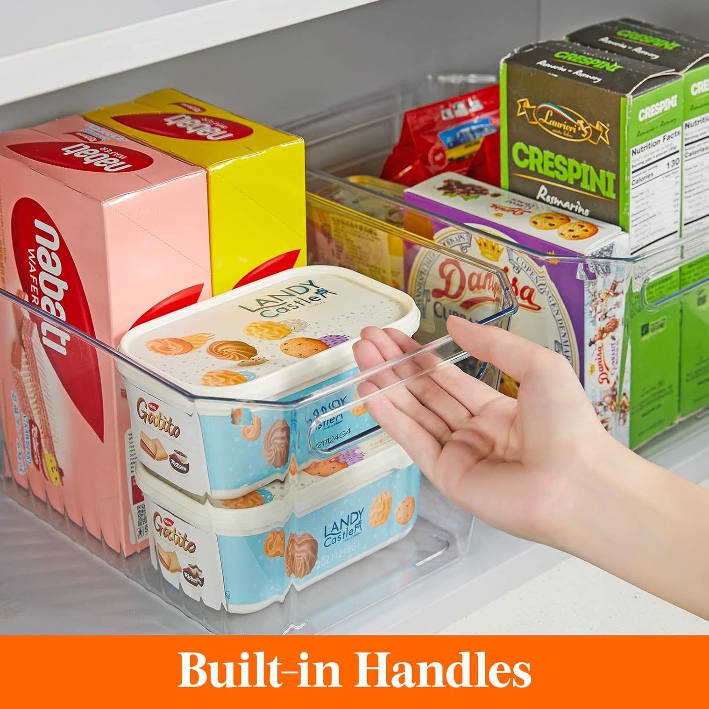 Lifewit 4pcs Large Storage Organizer Bins for Pantry Kitchen, Clear Plastic Storage Basket Set with Handle