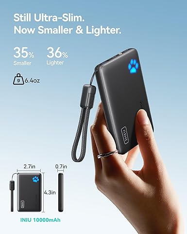 开箱特价 - INIU 移动电源，超薄 45W PD 快充 10000mAh 便携式充电器，USB-C 输入/输出电池组，适用于 iPhone 17/16、三星 S25/S24、iPad 等小型旅行移动电源，军绿色，大学专用