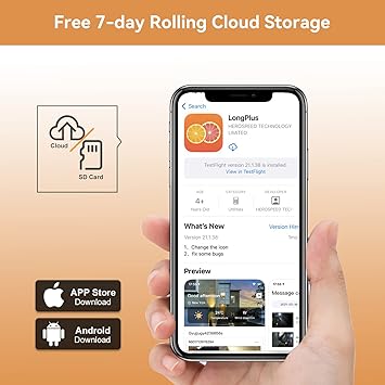 LongPlus Wireless Outdoor Surveillance Camera with 10m Colorful Night Vision, PIR Motion Detection, Hibernate, Cloud/SD Storage, Two-Way Audio, 2.4GHz