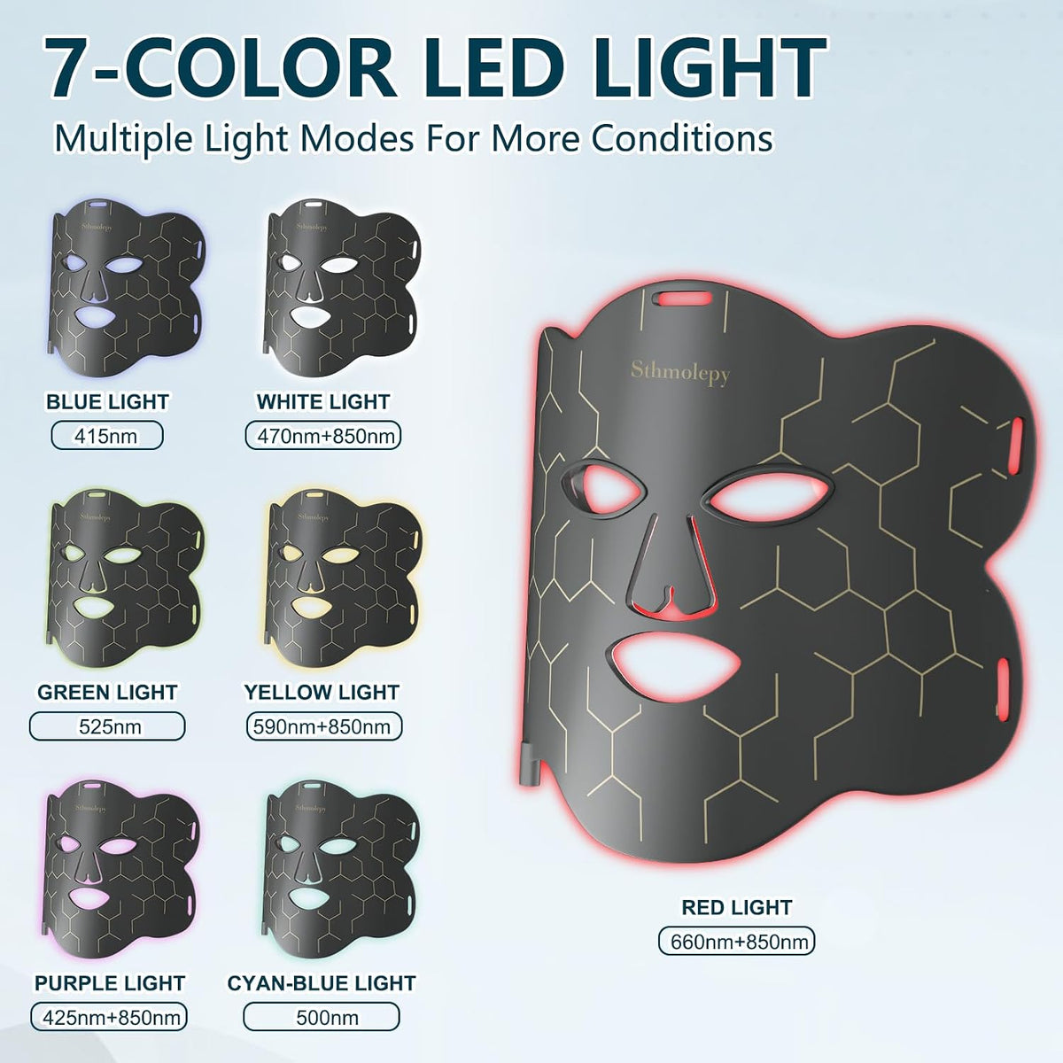 7 Colors LED Face Mask Light with Near-Infrared Light for Home and Travel