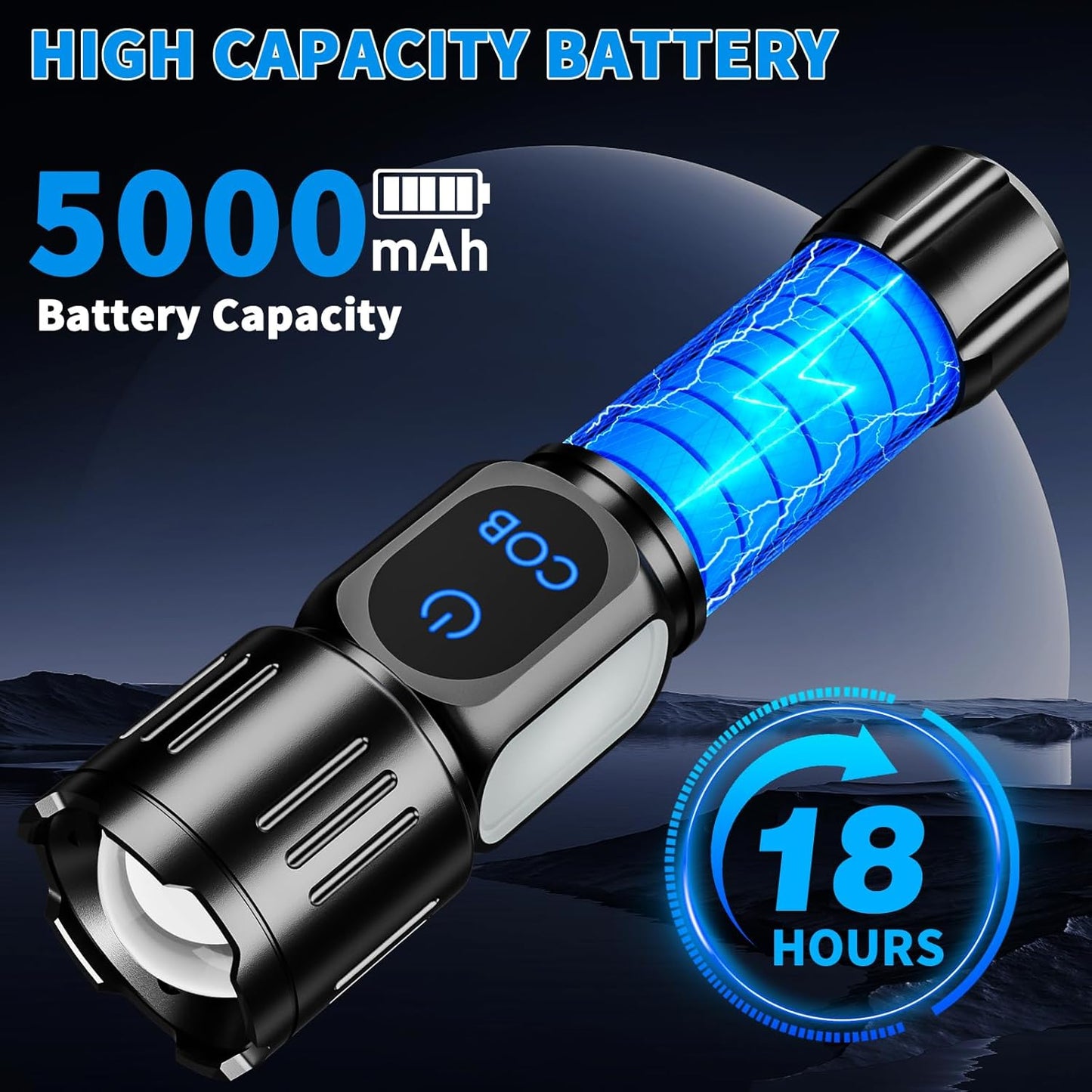 Rechargeable LED Flashlight 990000 High Lumens, Powerful Super Bright Tactical Flash Light with Magnet, Zoomable, IPX7 Waterproof, 9 Modes for Outdoor Camping Emergency