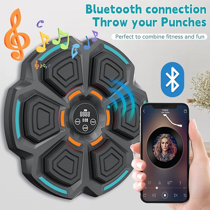 Music Boxing Machine,Wall Mounted Smart Bluetooth Music Boxing Trainer with LED,9-Speed Modes,Boxing Training Punching Equipment for Adults＆Kids, Home Gym Workout,with Boxing Gloves