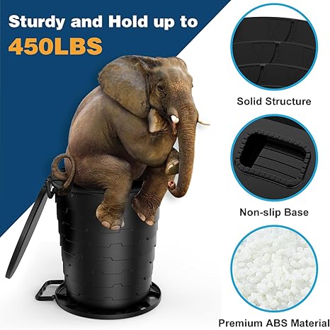 HK Portable Toilet with Toilet Paper Holder and Lid, Retractable Porta Potty for Camping, Foldable Toilet Adjustable Height for Camping, Hiking, Fishing, RV Travel, Road Trips