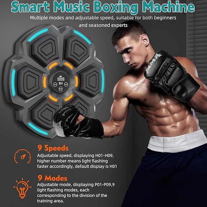 Music Boxing Machine,Wall Mounted Smart Bluetooth Music Boxing Trainer with LED,9-Speed Modes,Boxing Training Punching Equipment for Adults＆Kids, Home Gym Workout,with Boxing Gloves