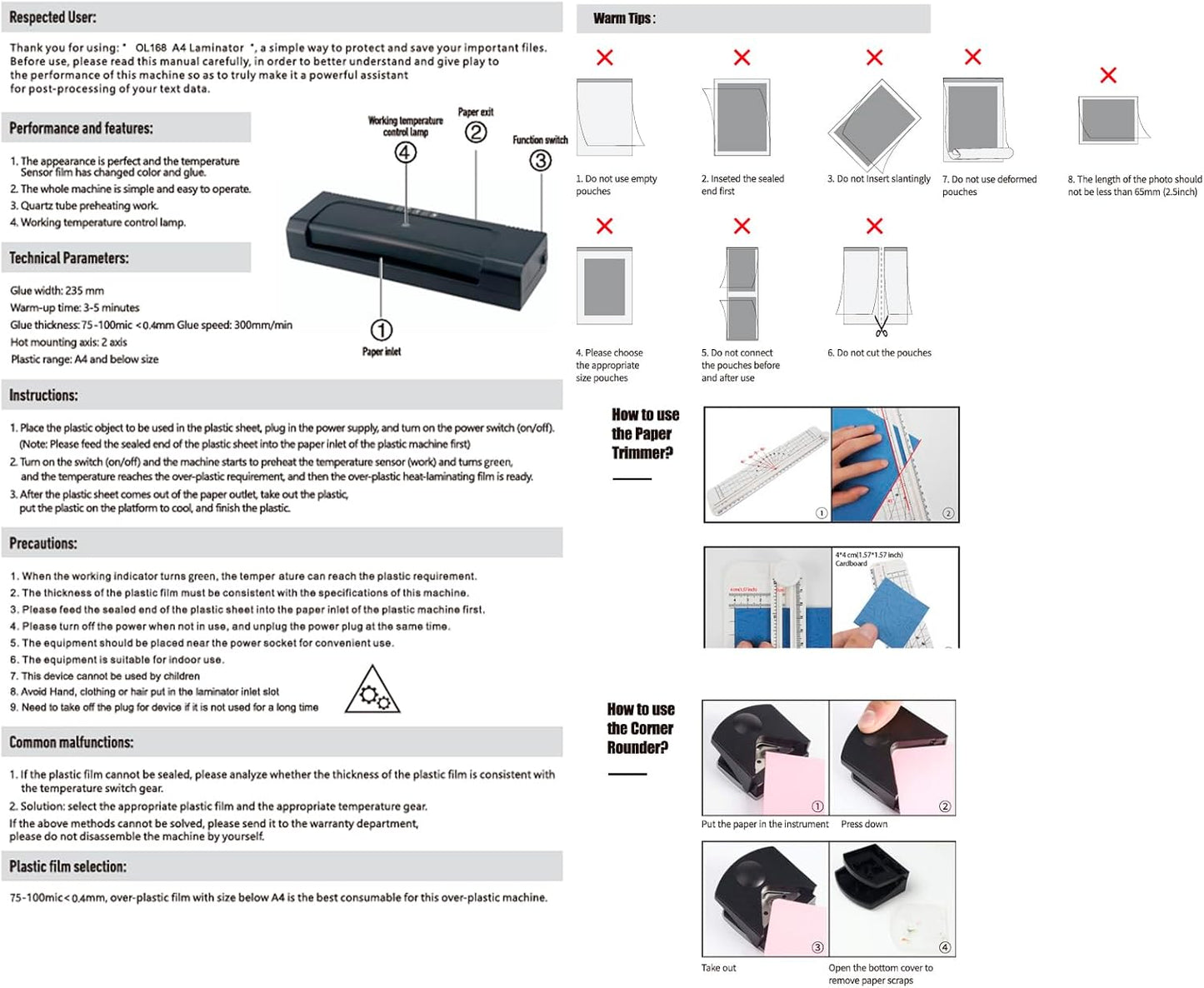 Laminator 9-inch Thermal Laminator with Laminating Sheets 10pcs, with Paper Cutter and Corner Rounder,with 2-Min Faster Preheat,Mini Personal Lamination Machine withr for Teacher Home