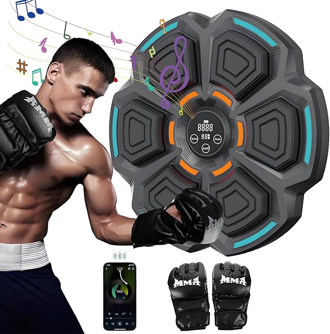 Music Boxing Machine,Wall Mounted Smart Bluetooth Music Boxing Trainer with LED,9-Speed Modes,Boxing Training Punching Equipment for Adults＆Kids, Home Gym Workout,with Boxing Gloves