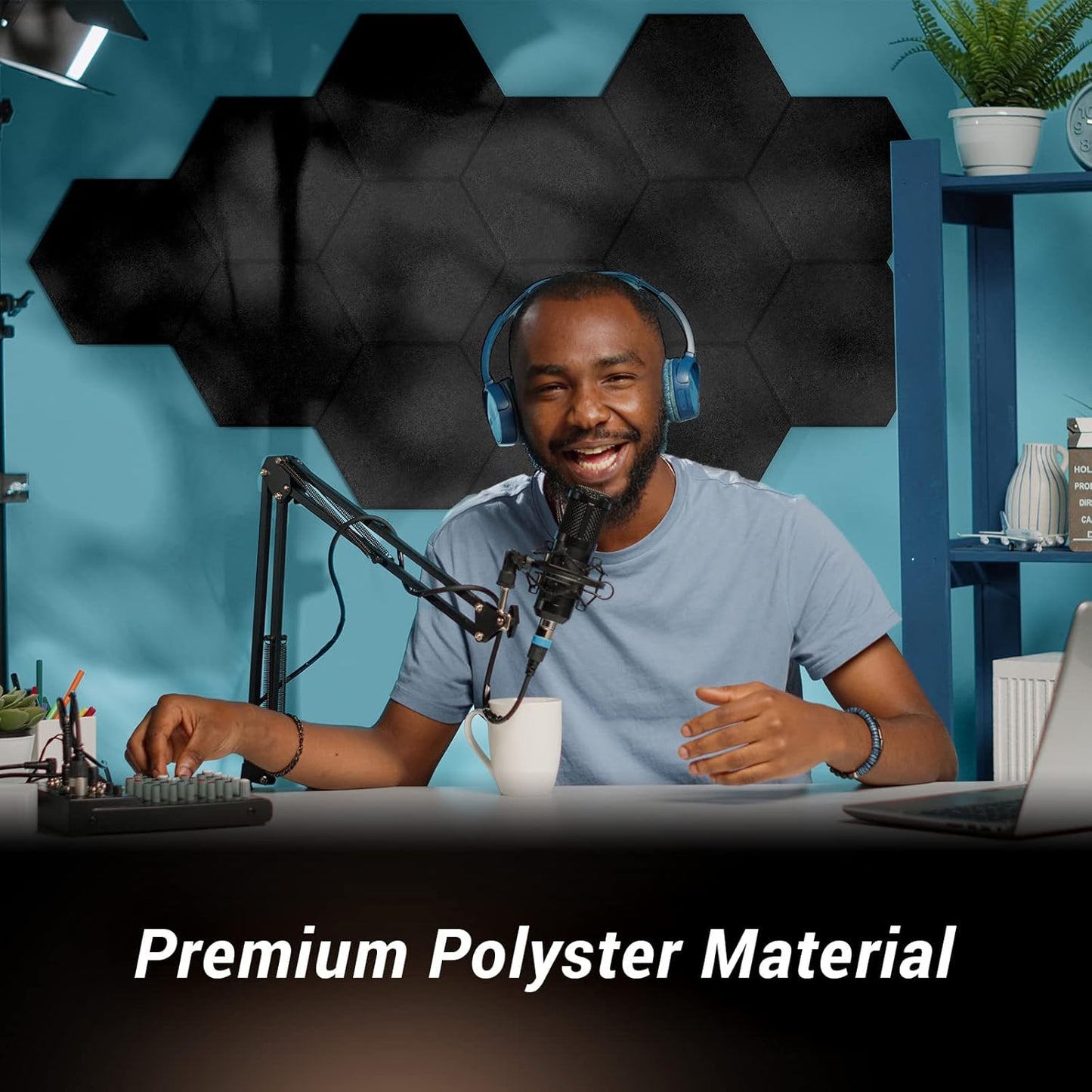 TONOR 18 Pack Sound Proof Panels with Self-adhesive, High Density Hexagon Acoustic Wall Panels, Soundproofing Panels for Recording, Podcasting, Home Office, Streaming, 12"x 10"x 0.4", Black