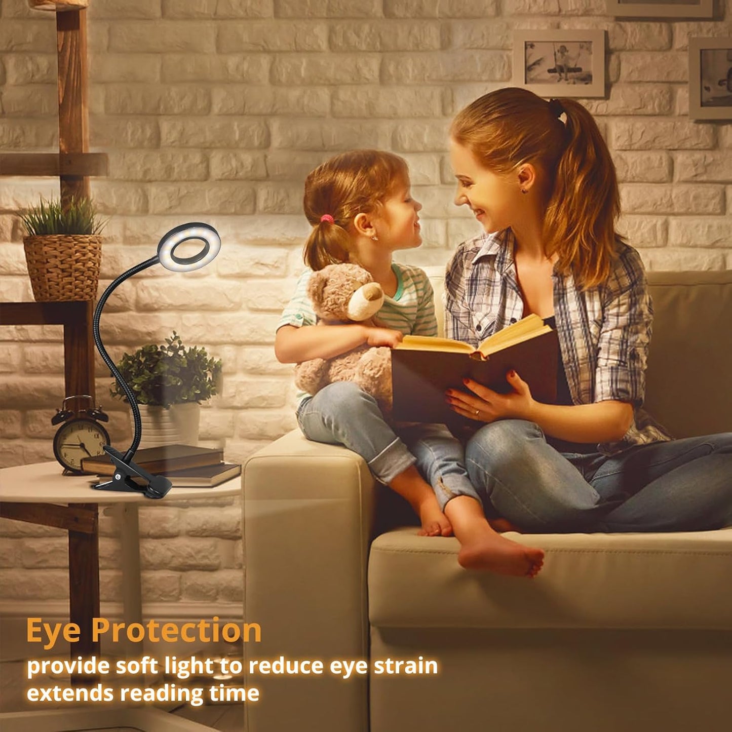 Desk Lamp, Eye Protection Clip on Ring Light, 48 LEDs USB Clip Light with 3 Color Modes 10 Dimmable Brightness, 360° Flexible Gooseneck Desk Light for Study, Read, Office, Dorm