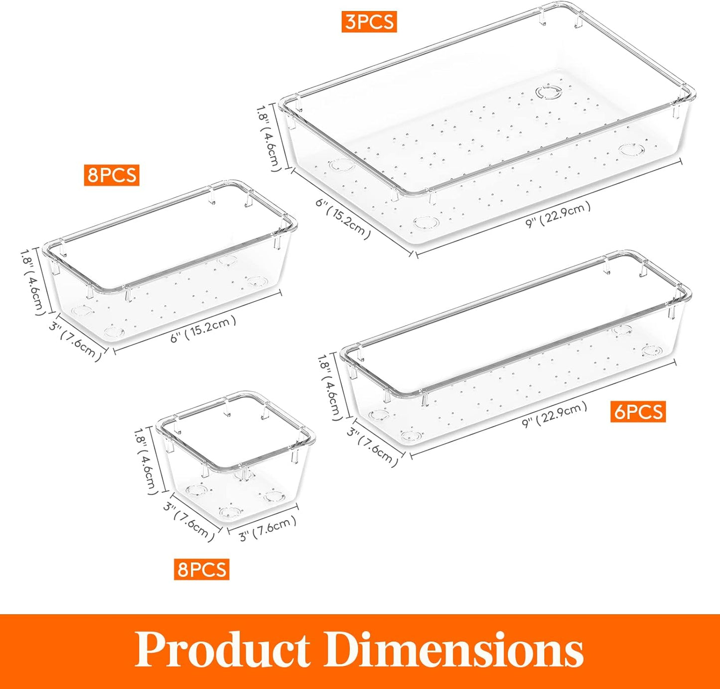 Lifewit Drawer Organizer, Clear Makeup Organizer, Plastic Desk Organizer and Storage for Makeup, Jewelries, Bedroom, Bathroom, 25 Packs